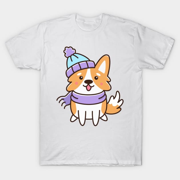 Winter corgi dog T-Shirt by Viaire